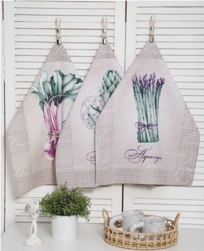 Набор из 3х вафельных полотенец / Овощная корзинка