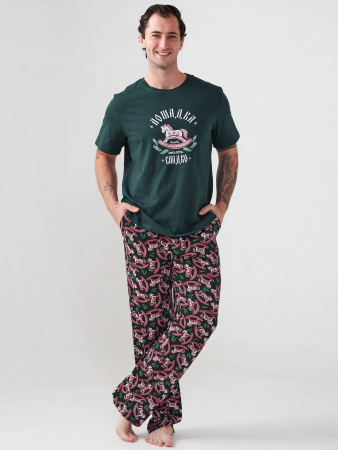 Мужская пижама "Лошадка" 2415-К / Зеленый