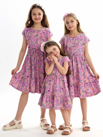Детское платье "Ласточка" / Ирисы на розовом