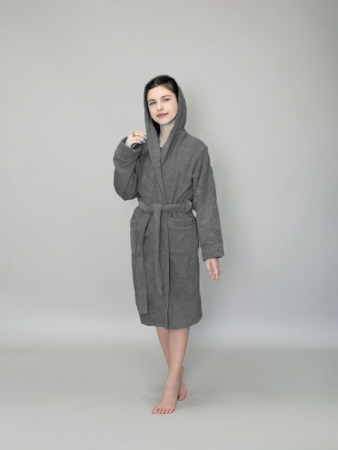 Детский махровый халат с капюшоном / темно-серый