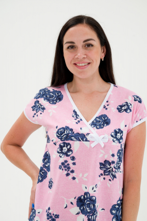 Женская ночная сорочка Социал / темно синие цветы