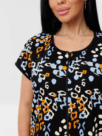 Женский халат Х-154(К) / Черный (оранжевый узор)