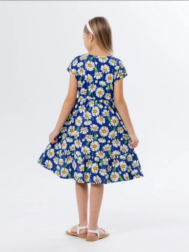 Детское платье "Ласточка" / Крупные ромашки на синем