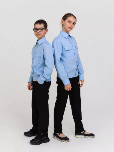 Детская рубашка кадетская (длинный рукав) / Голубой