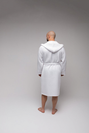 Мужской вафельный халат PandaHug Orlando с капюшоном / белый