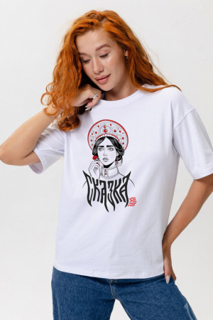 Женская футболка 8580 оверсайз / белый+сказка