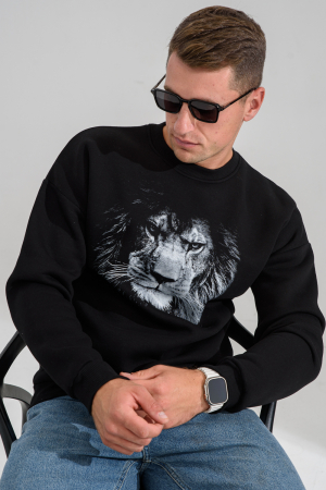 Мужской свитшот 8559 / черный+лев