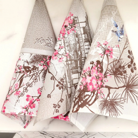 Набор из 3х вафельных полотенец / Китайский пейзаж