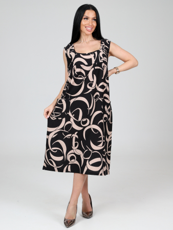 Женский сарафан МАКСИ СК-345 / Бежевые ленты на черном