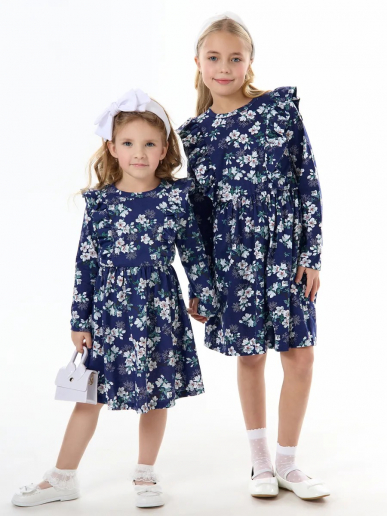 Детское платье "Красотка" / Цветущий сад на синем