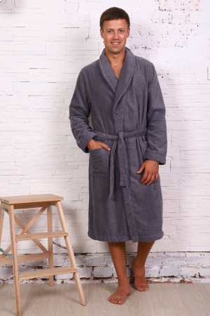 Халат мужской махровый шалька Элит / 910-Серый