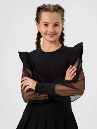 Детская блузка "Яра" длинный рукав / Черный