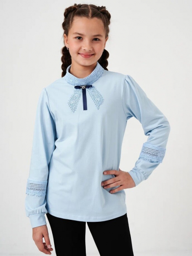 Детская блузка "Алена" длинный рукав / Голубой
