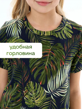 Детское платье "Лето" / Монстера на черном