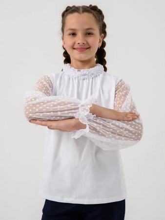 Детская блузка "Кайли" длинный рукав / Белый