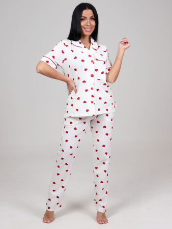 Женская пижама ЛЕДИ КК-61 / Красные сердечки на белом