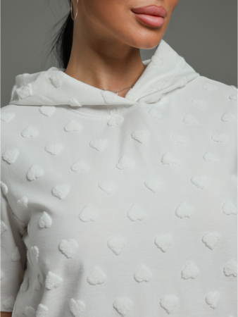 Женский костюм Суфле / Махра, белый сердечки