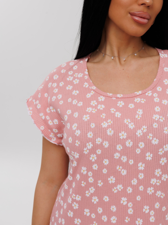 Женская сорочка Сор-107(Каш) / Розовый (ромашки)