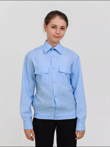 Детская рубашка кадетская (длинный рукав) / Голубой
