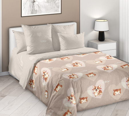 Ткань перкаль Классик / Влюбленный корги 1 (Основа)