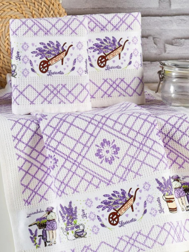 Набор кухонных полотенец 40*60 вафельное полотно 2 шт. на хангере / Лаванда (Турция)