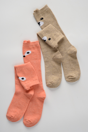 Детские гольфы Мишка и лиса (набор 2 пары) / бежевый, персик