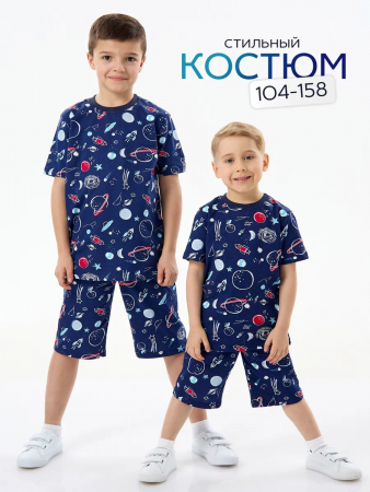 Детская пижама с шортами "Сорванец" / Космос на синем