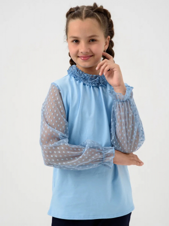 Детская блузка "Кайли" длинный рукав / Голубой