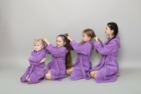 Детский махровый халат с капюшоном / сиреневый