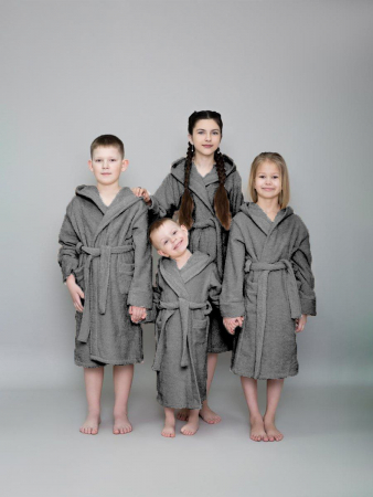 Детский махровый халат с капюшоном / темно-серый