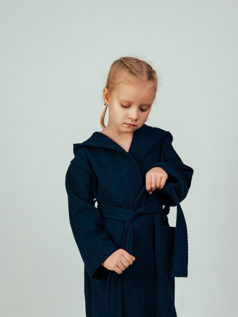 Детский вафельный халат "Комфорт" / темно-синий