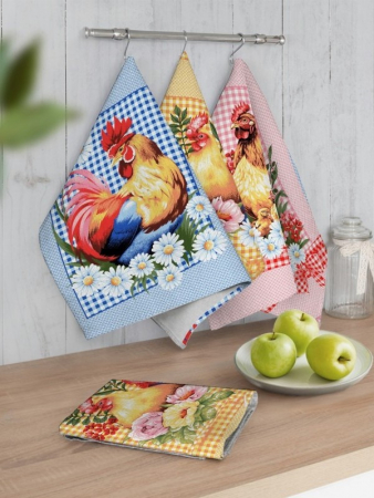 Набор полотенец вафельное полотно 3 шт. / Петушок