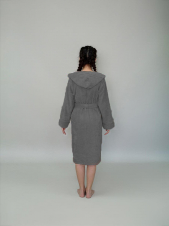 Детский махровый халат с капюшоном / темно-серый