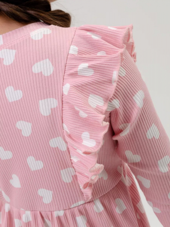 Детское платье "Бетти" длинный рукав / Розовый (сердечки)