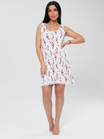 Женская сорочка Сор-110(Каш) / Белый (красные цветы)