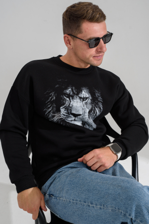 Мужской свитшот 8559 / черный+лев