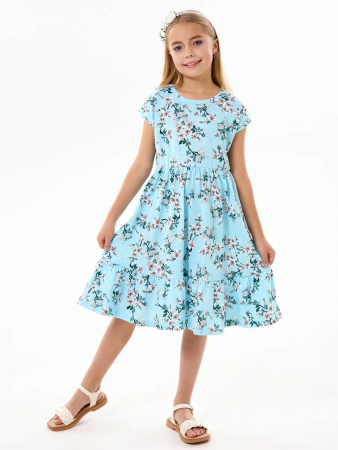Детское платье "Ласточка" / Цветущий сад на голубом