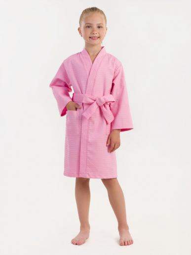 Детский вафельный халат / розовый