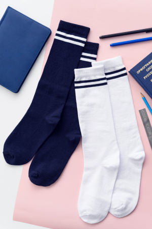 Гольфы женские Школа (набор 2 пары) / белый, темно-синий