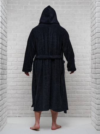 Мужской махровый халат PandaHug с капюшоном / черный