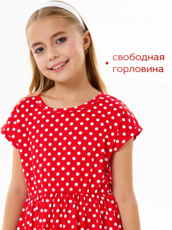 Детское платье "Ласточка" / Белый горошек на красном
