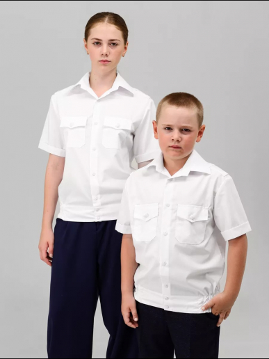 Детская рубашка кадетская (короткий рукав) / Белый