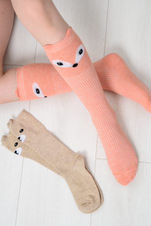 Детские гольфы Мишка и лиса (набор 2 пары) / бежевый, персик