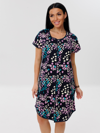 Женский халат Х-154(К) / Черный (розовый узор)