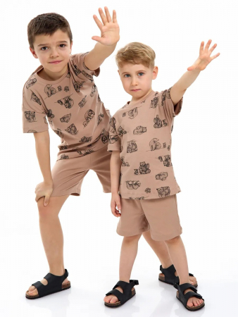Детская пижама с шортами "Семья" / Коричневый