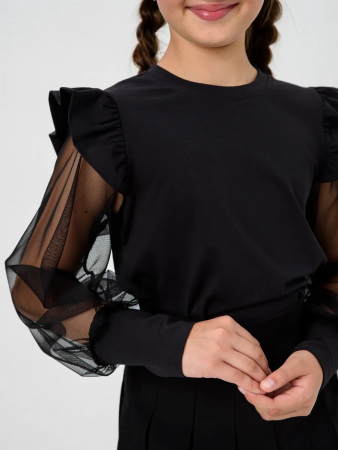 Детская блузка "Яра" длинный рукав / Черный