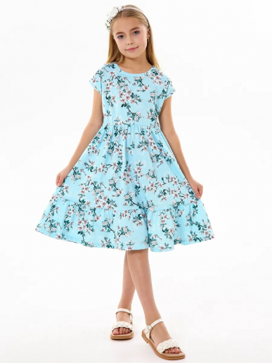 Детское платье "Ласточка" / Цветущий сад на голубом