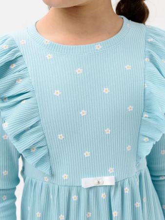 Детское платье "Бетти" длинный рукав / Голубой (цветочек)