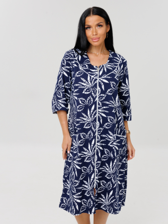 Женский халат Х-74(К) / Синий (листья)