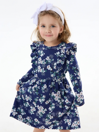 Детское платье "Красотка" / Цветущий сад на синем